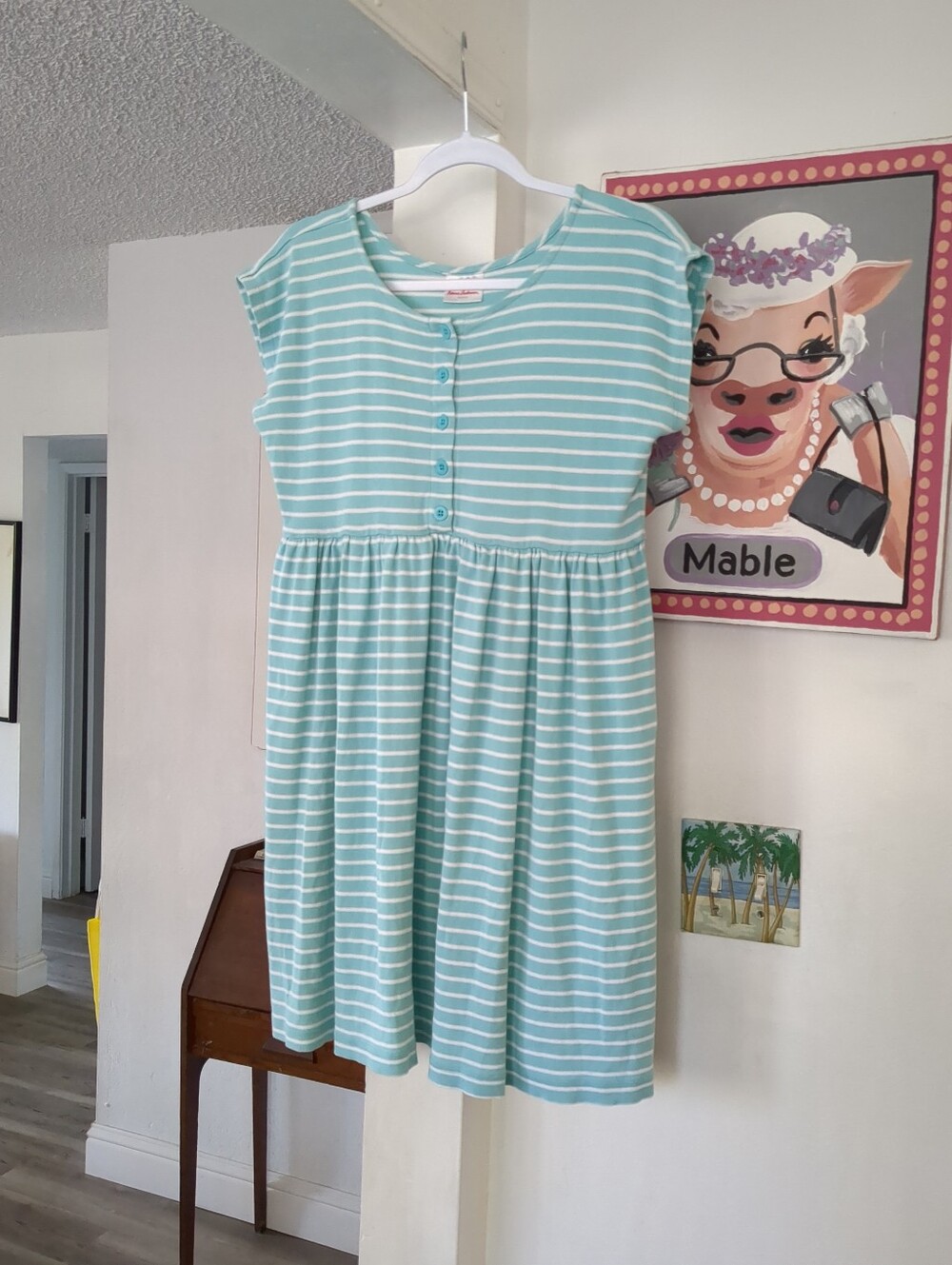 Hanna Andersson Blue Stripe 100% Cotton Dress Girls sz 14 16